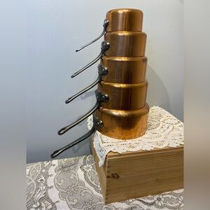 Set of 5 Copper Sauce Pans Made in France by Les Cuivres de Faucogney